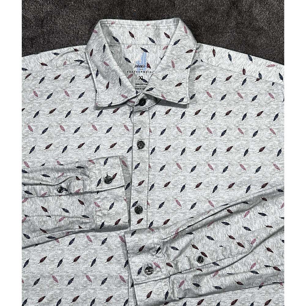 Johnnie-O Featherweight Mens XL Long SleevePolo‎ Shirt Colored Feathers All Over